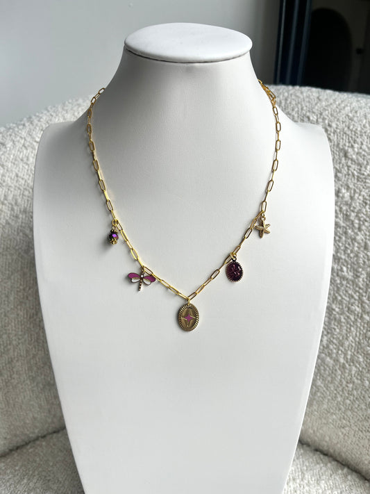 Collier fin étoile rose